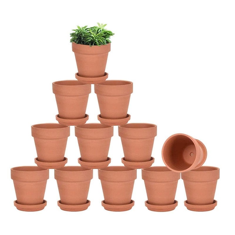 vensovo 3 inch Terracotta Clay Pots for Plants with Saucer - 12 Pack Small Terra Cotta Planter Great for Garden Windowsill Indoor & Outdoor Wedding Favors Gifts - Image 1